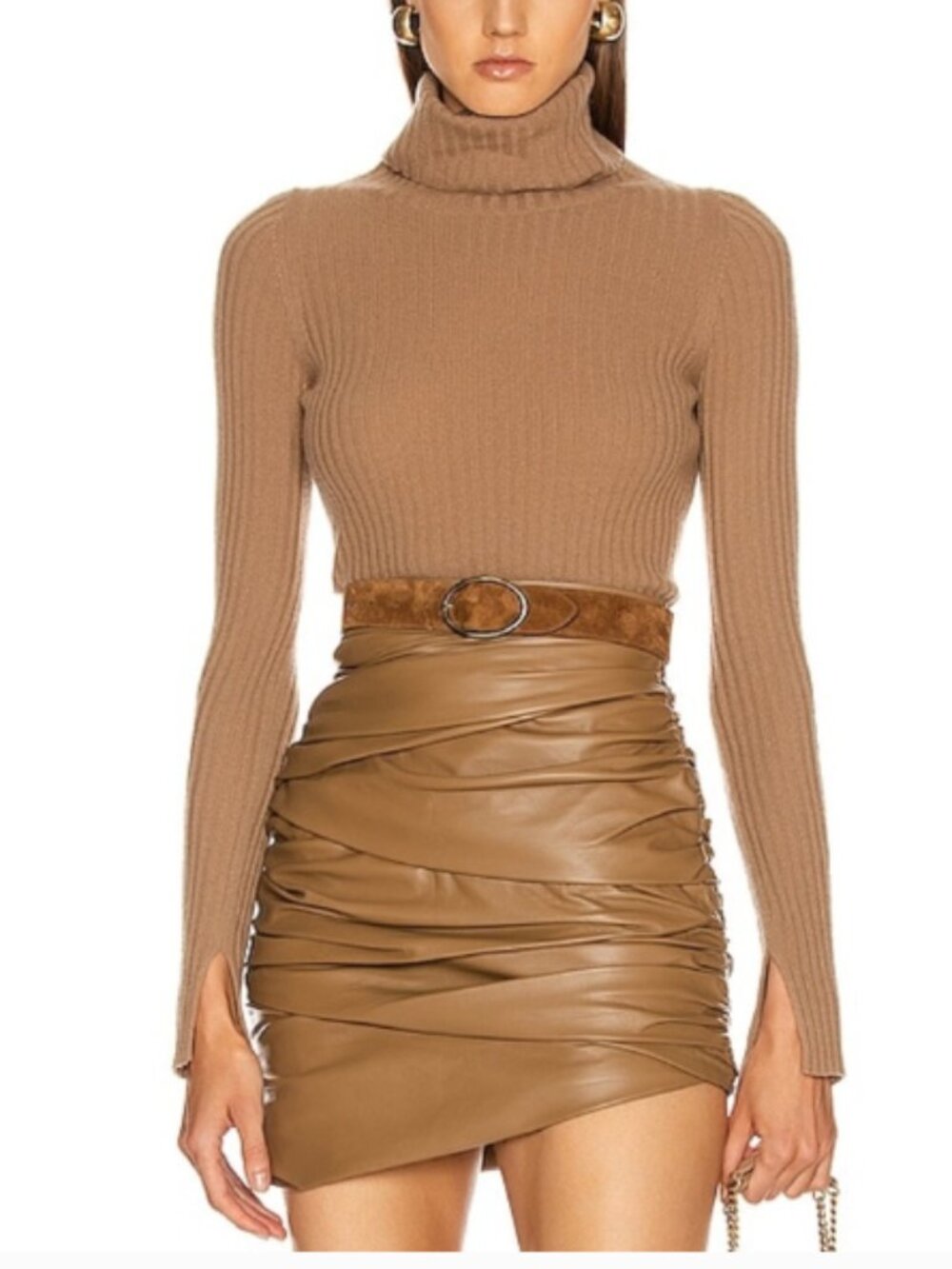Nili Lotan Myla 100% Cashmere Turtleneck Sweater Ribbed Camel Size Medium